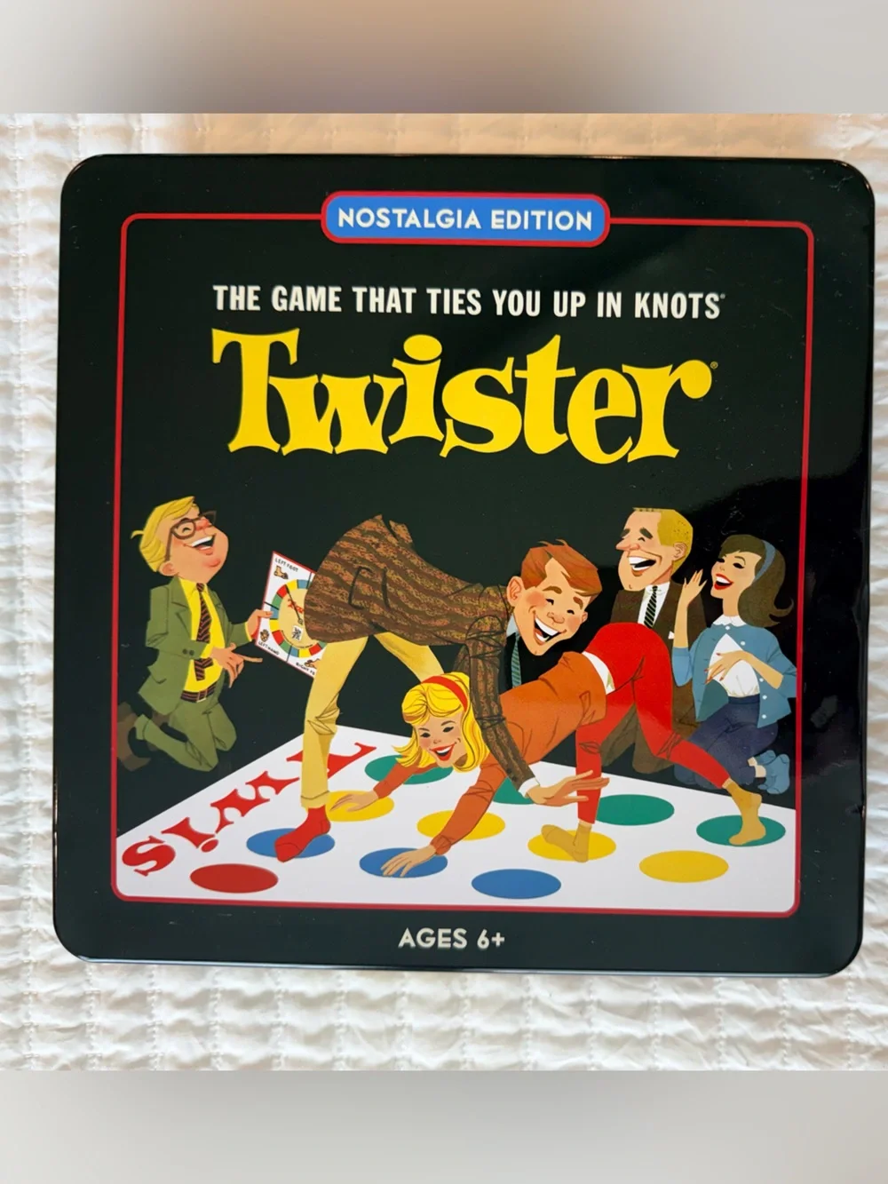 Twister Nostalgia Edition Board Game Vintage Style Tin- NEW/Dent in metal case